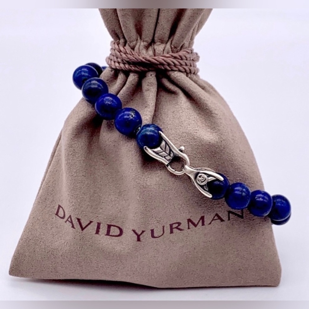 David Yurman lapis lazuli 8.5” bracelet 3 silver beads